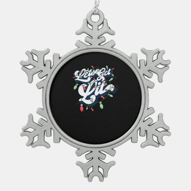 Let's Get Lit! Funny Drinking Christmas Light Grap Snowflake Pewter Christmas Ornament (Front)