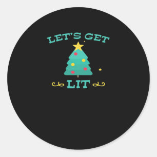 Let's Get Lit Funny Drunk Drinking Christmas Tree  Classic Round Sticker