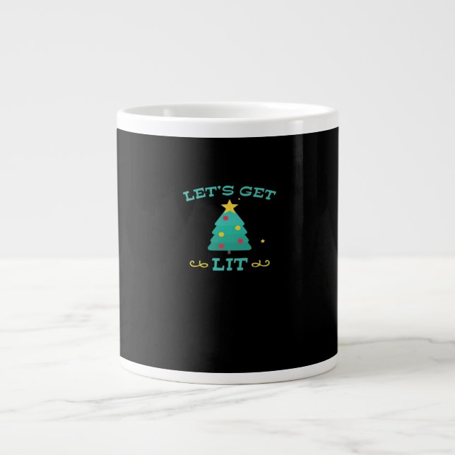 Let's Get Lit Funny Drunk Drinking Christmas Tree  Large Coffee Mug (Front)