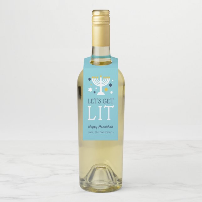 Let's Get Lit | Funny Hanukkah Bottle Tag (On Bottle)