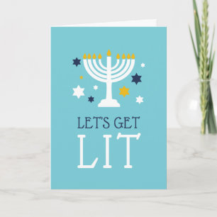 Let's Get Lit   Funny Hanukkah Greeting Card