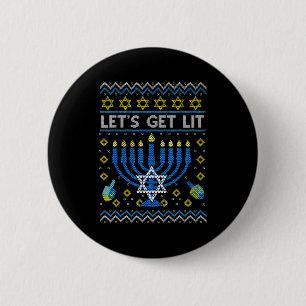 Let's Get Lit Funny Jewish Holiday Chanukah Ugly H 2 Inch Round Button