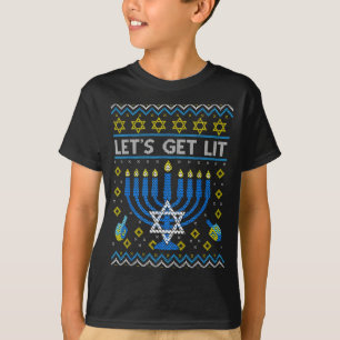 Let's Get Lit Funny Jewish Holiday Chanukah Ugly H T-Shirt