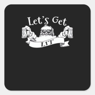 Let's Get Lit Funny Santa Beer Drinking Christmas Square Sticker
