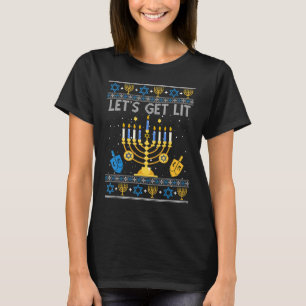 Let's Get Lit Hanukkah Jew Menorah Jewish Chanukka T-Shirt