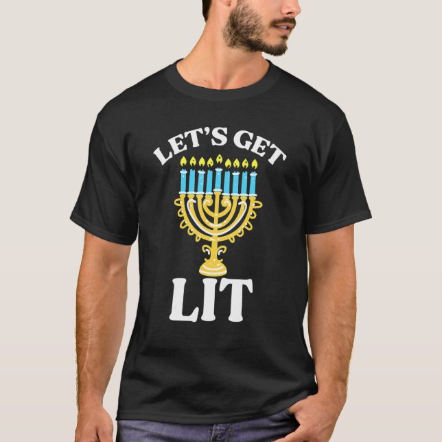 Let's Get Lit Hanukkah Shirt Jew Menorah Jewish Ch (Front)