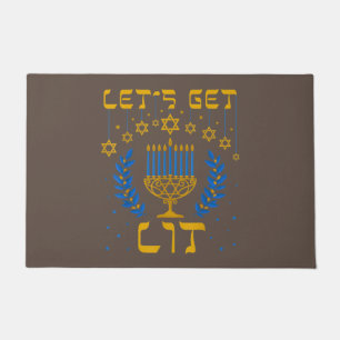 Let's Get Lit Hanukkah Shirt Jew Menorah Jewish Doormat