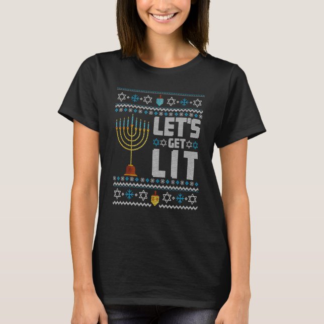 Lets Get Lit Hanukkah T-Shirt (Front)