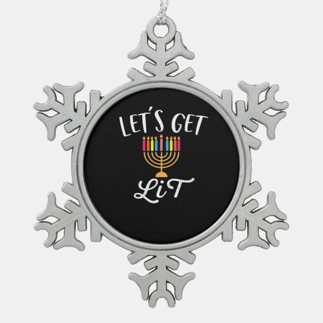 Let's Get Lit - Literary Slim Fit Essential Snowflake Pewter Christmas Ornament (Front)