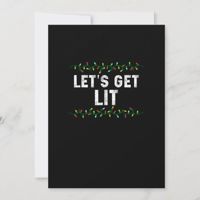 Let's Get Lit Pyjamas Funny Cute Lights Christmas  Holiday Card (Front)