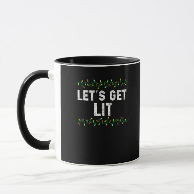 Let's Get Lit Pyjamas Funny Cute Lights Christmas  Mug (Left)