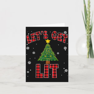 Let's Get Lit Red Buffalo Plaid Christmas Pajama D Card