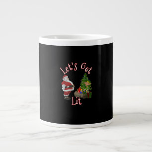 Let's Get Lit Santa Christmas Tree Design Large Coffee Mug