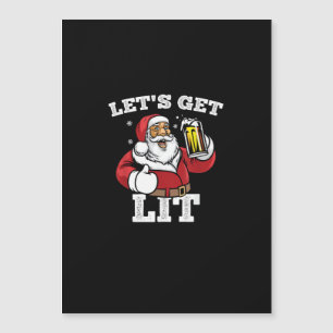 Let's Get Lit Santa Drinking Beer Christmas