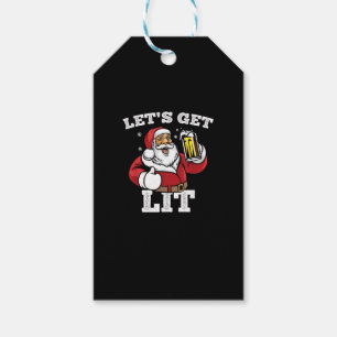 Let's Get Lit Santa Drinking Beer Christmas Gift Tags