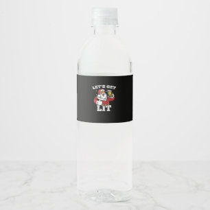 Let's Get Lit Santa Drinking Beer Christmas Water Bottle Label