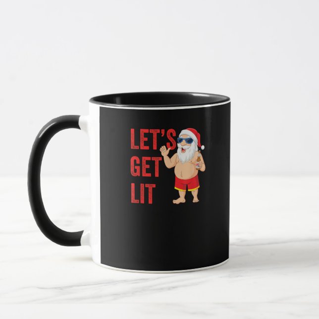 Let's Get Lit Santa Funny Christmas Mug (Left)