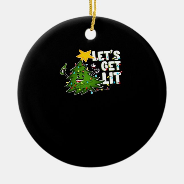 Let's Get Lit Tipsy Christmas Tree Classic Ceramic Ornament (Front)
