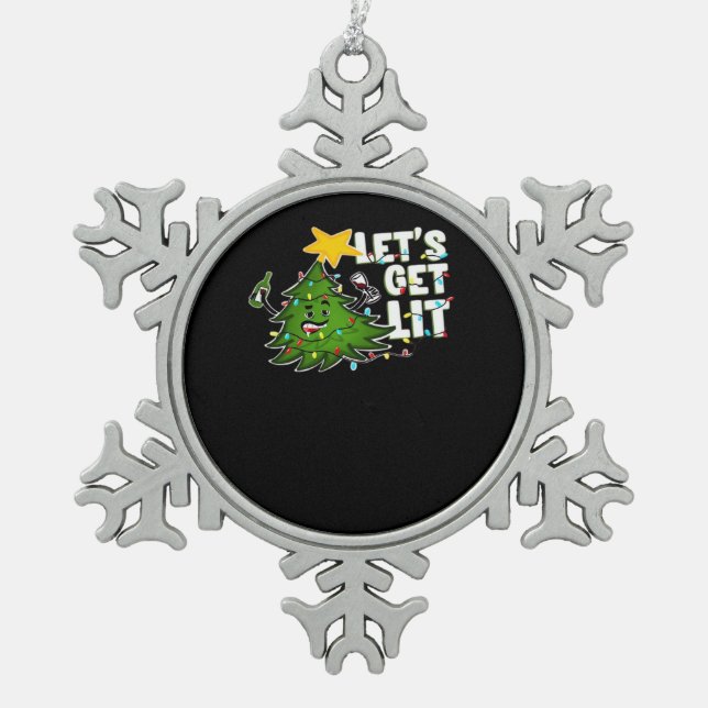 Let's Get Lit Tipsy Christmas Tree Classic Snowflake Pewter Christmas Ornament (Front)