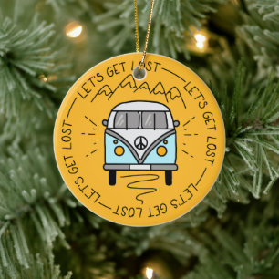 Let's Get Lost Camping Mountains Ceramic Ornament
