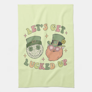 Let's Get Lucked Up - Funny Leprechaun Clover Kitchen Towel