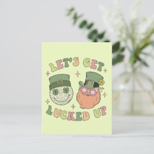 Let's Get Lucked Up - Funny Leprechaun Clover Postcard