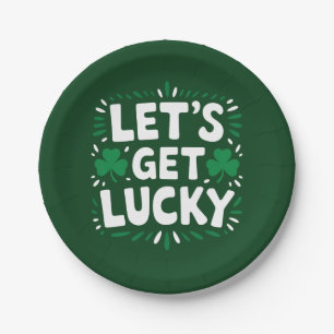 Let's Get Lucky Shamrock Funny St Patrick's Day Paper Plate