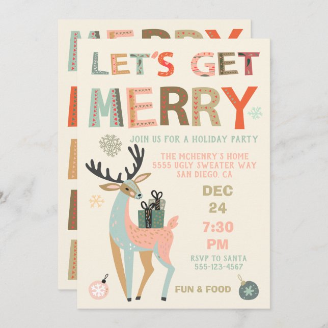 Let's Get Merry Holiday Christmas Party Sweater Invitation (Front/Back)