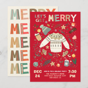 Let's Get Merry Holiday Christmas Party Sweater Invitation