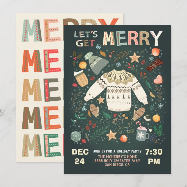 Let's Get Merry Holiday Christmas Party Sweater Invitation (Front/Back)