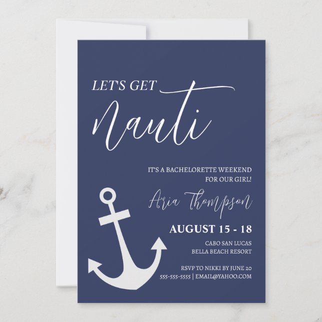 Let's Get Nauti Bachelorette Invitation  (Front)