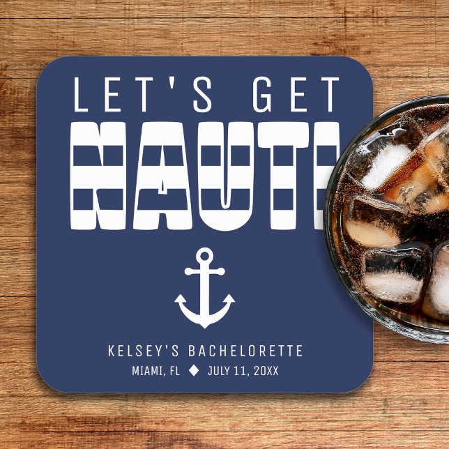 Let's Get Nauti Blue Bachelorette Party Square Paper Coaster (Let's Get Nauti Bachelorette Party Square Paper Coaster
)