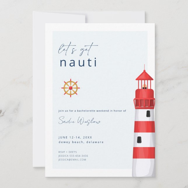 Let's Get Nauti Nautical Bachelorette Party Invite (Front)