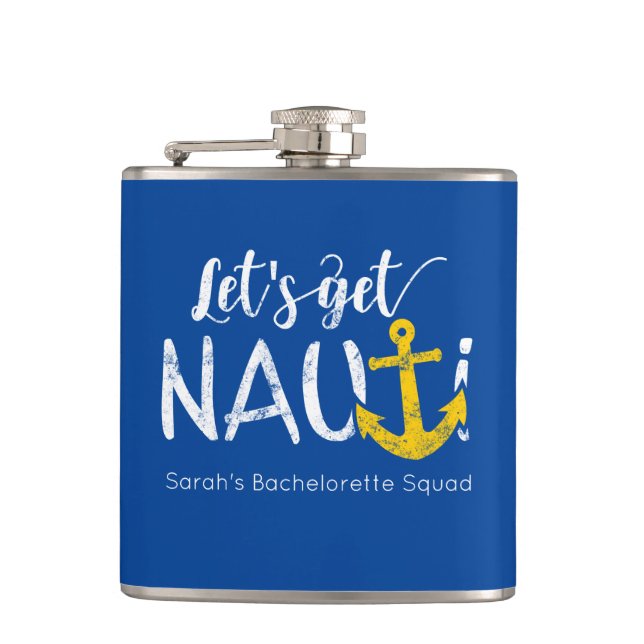 Let's Get Nauti Nautical Theme Bachelorette Flask (Front)