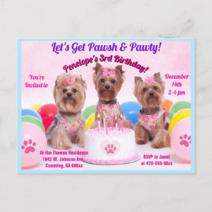 Let's Get Pawsh & Party Birthday Personalized Invitation Postcard