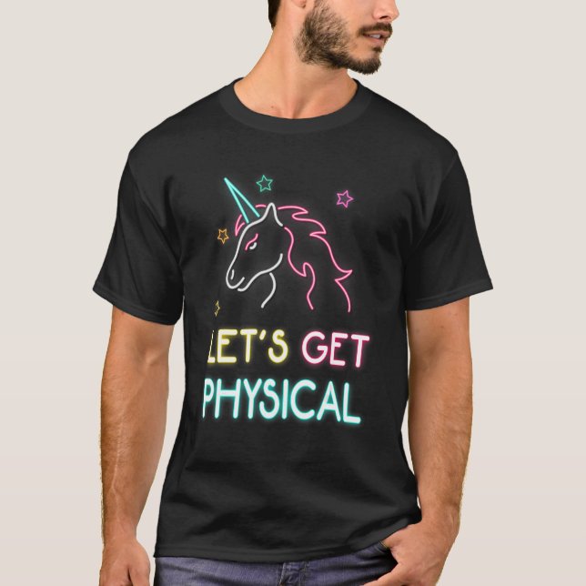 Let's Get Physical 80s Retro Workout Unicorn T-Shirt (Front)