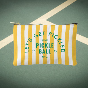 Let's Get Pickled Après Pickle Ball Yellow Stripe Accessory Pouch