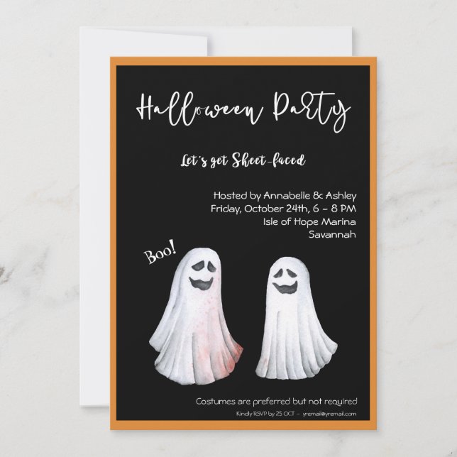 Let's Get Sheet-Faced, a Halloween Party Invitation (Front)