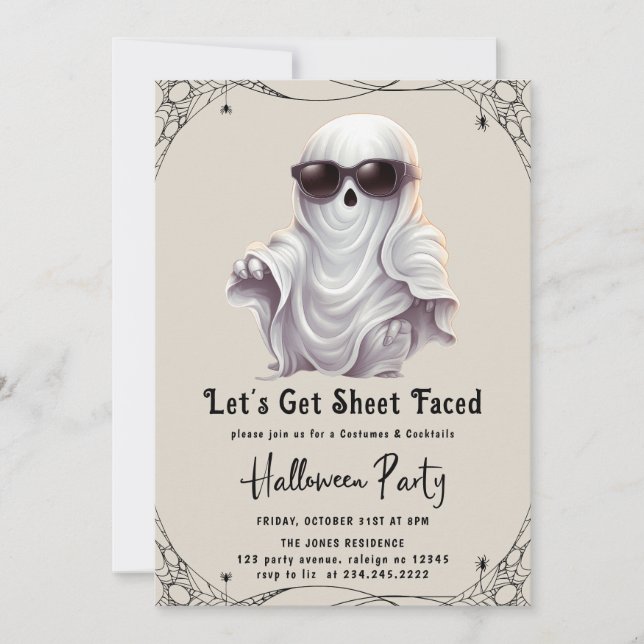 Let's Get Sheet Faced Adult Halloween Party Invita Invitation (Front)