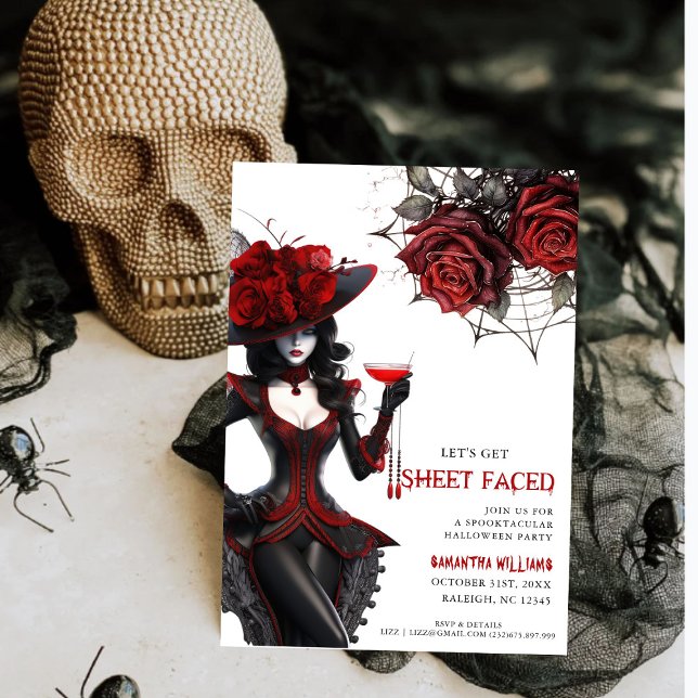 Let's Get Sheet Faced Floral Adult Halloween Party Invitation (Creator Uploaded)