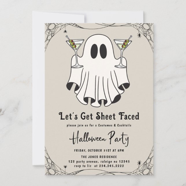 Let's Get Sheet Faced Martini Halloween Party Invitation (Front)