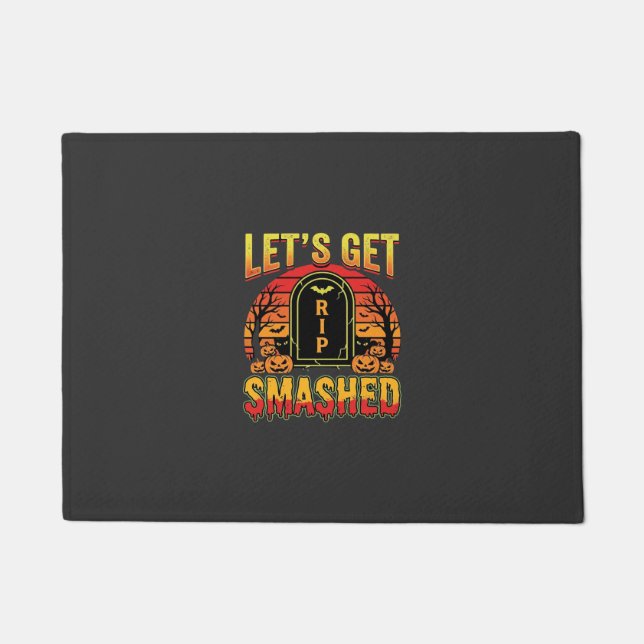 Lets Get Smashed Halloween Pumpkin Graveyard Doormat (Front)