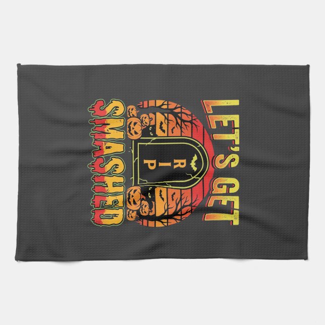 Lets Get Smashed Halloween Pumpkin Graveyard Kitchen Towel (Horizontal)