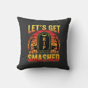 Lets Get Smashed Halloween Pumpkin Graveyard Throw Pillow