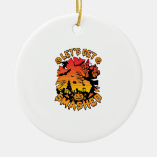 Lets Get Smashed Halloween Pumpkin Spooky Tree Bat Ceramic Ornament