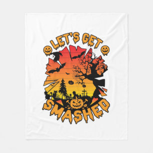 Lets Get Smashed Halloween Pumpkin Spooky Tree Bat Fleece Blanket