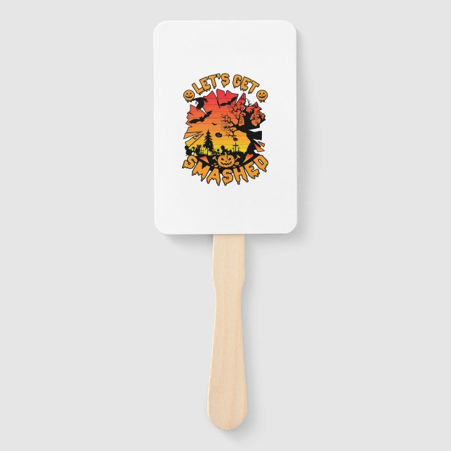 Lets Get Smashed Halloween Pumpkin Spooky Tree Bat Hand Fan (Front)