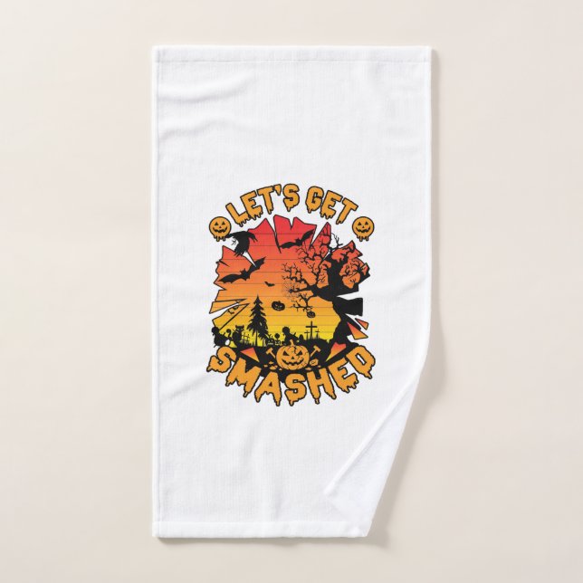 Lets Get Smashed Halloween Pumpkin Spooky Tree Bat Hand Towel (Hand Towel)