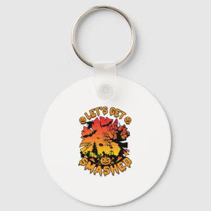 Lets Get Smashed Halloween Pumpkin Spooky Tree Bat Keychain