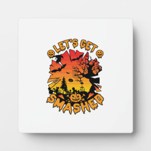 Lets Get Smashed Halloween Pumpkin Spooky Tree Bat Plaque